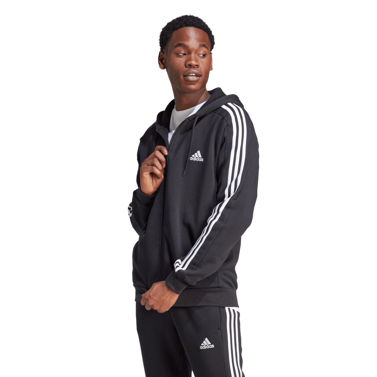adidas Essential Fleece 3-Stripes Full Zip, мужская толстовка с капюшоном
