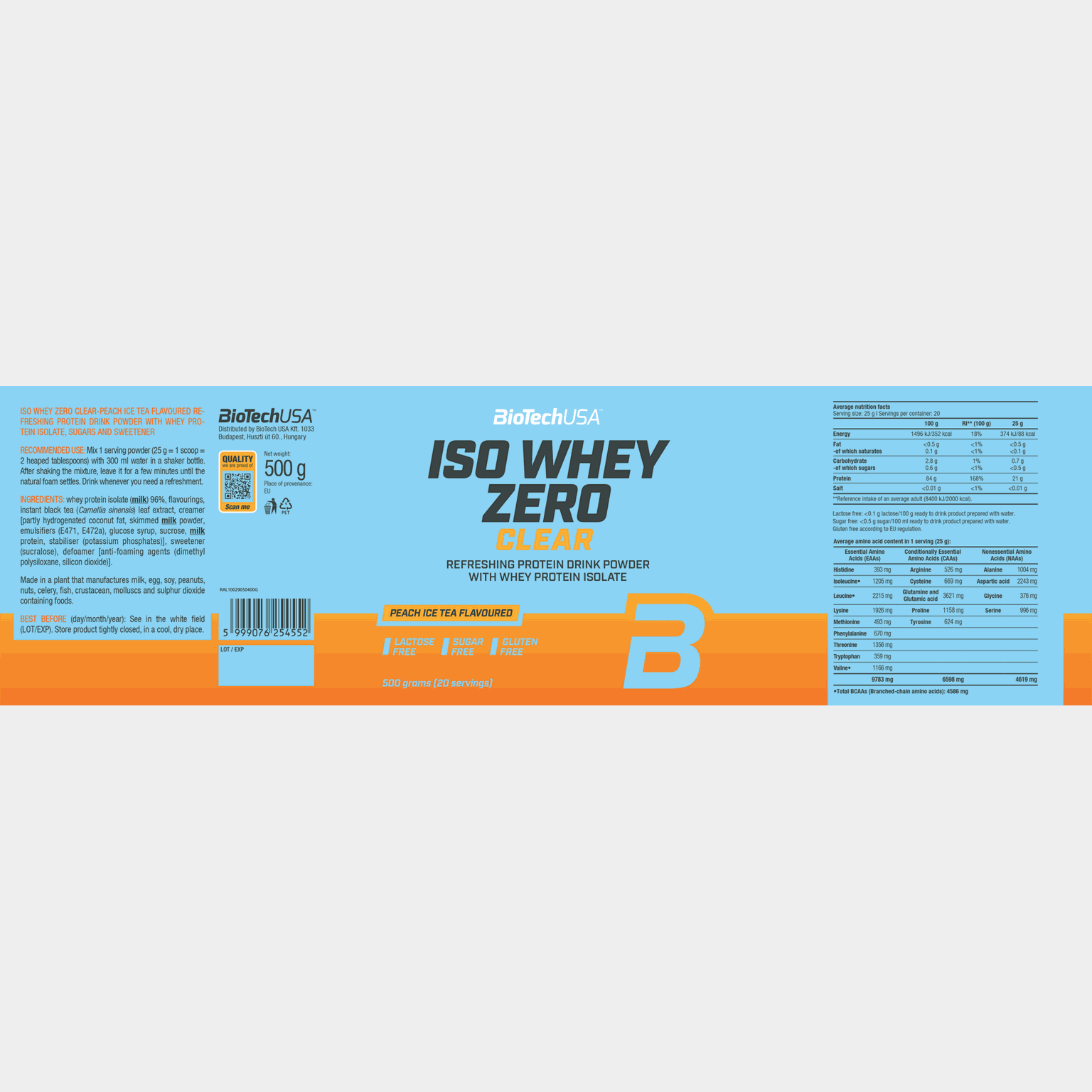 Iso Whey Zero Clear Ice tea-peach 500g, proteiinijauhe - full image 2