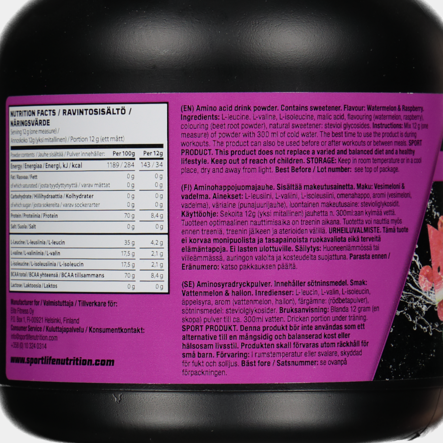 SportLife BCAA Transport 300g, vesimeloni-vadelma, aminohappovalmiste - full image 2