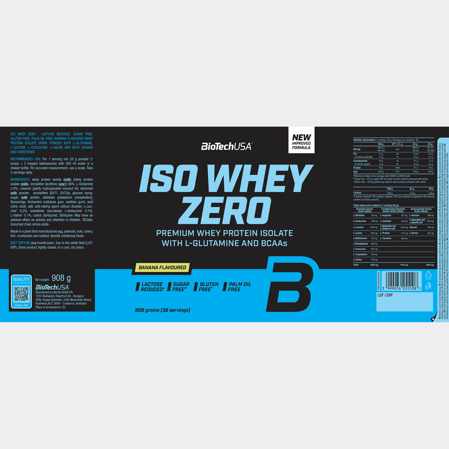 Iso Whey Zero 908g Banana, proteiinijauhe - full image 2