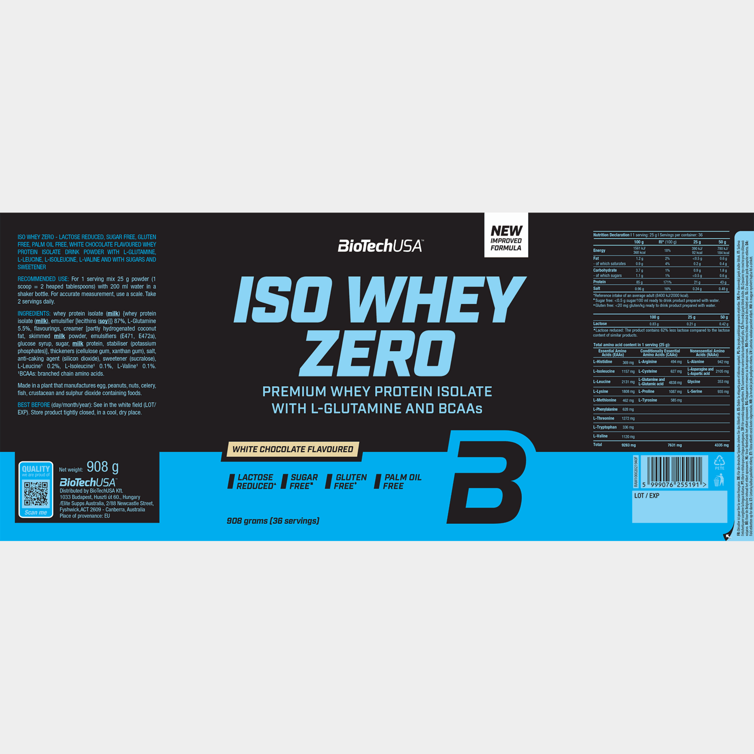 Iso Whey Zero 908g White chocolate, proteiinijauhe - full image 2