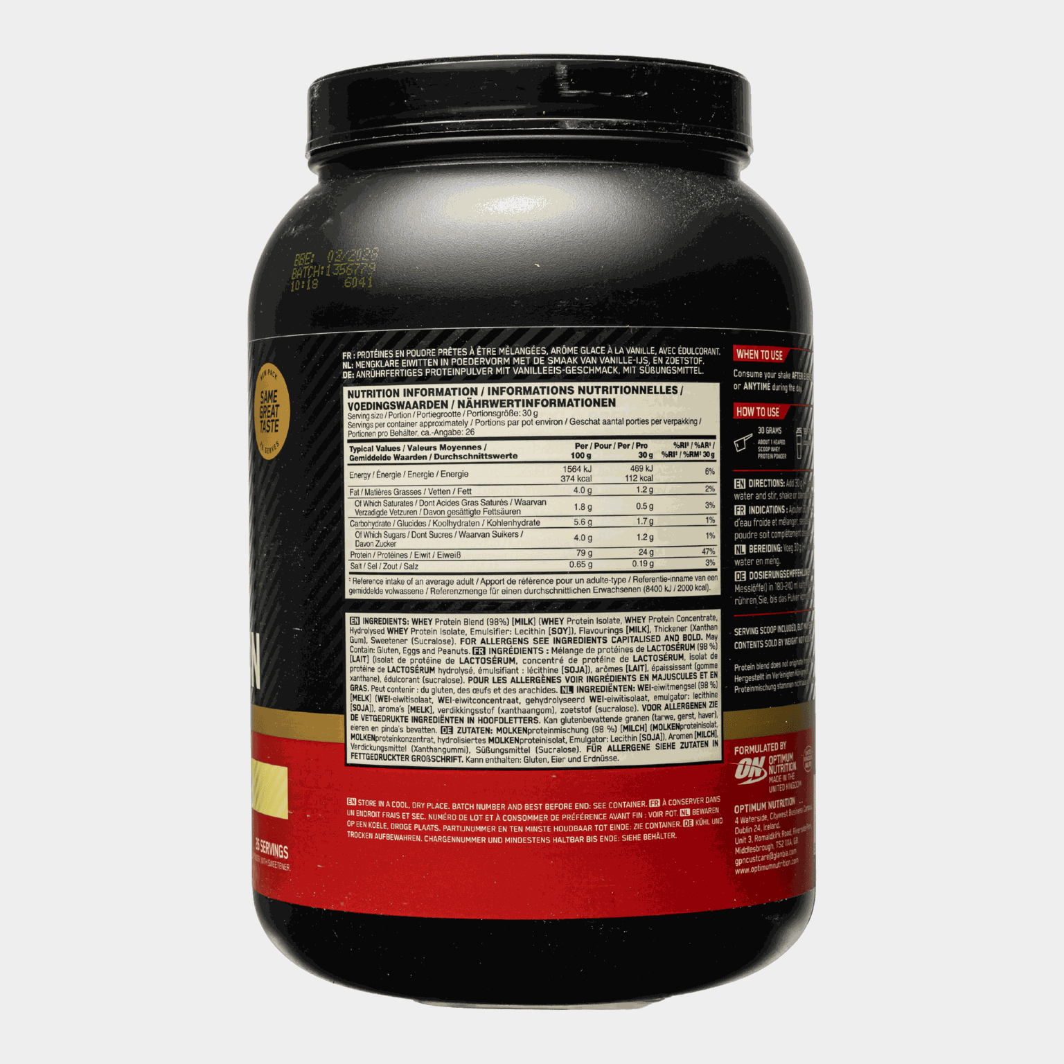 Gold Standard 100% Vanilla Ice Cream 780g, proteiinijauhe - full image 2