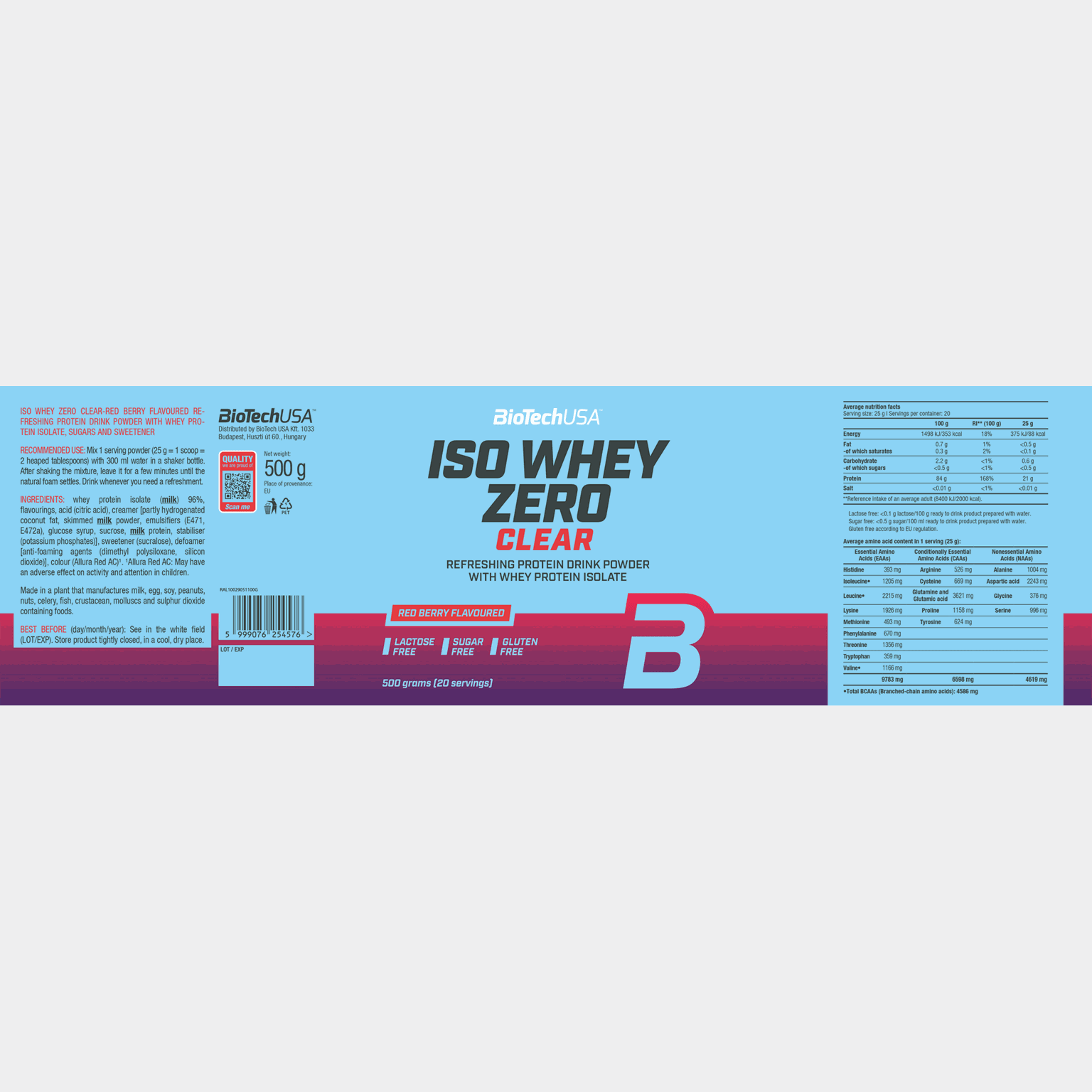 Iso Whey Zero Clear Red berry 500g, proteiinijauhe - full image 2