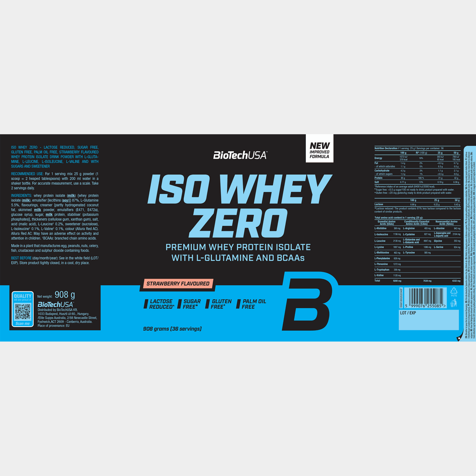 Iso Whey Zero 908g Strawberry, proteiinijauhe - full image 2