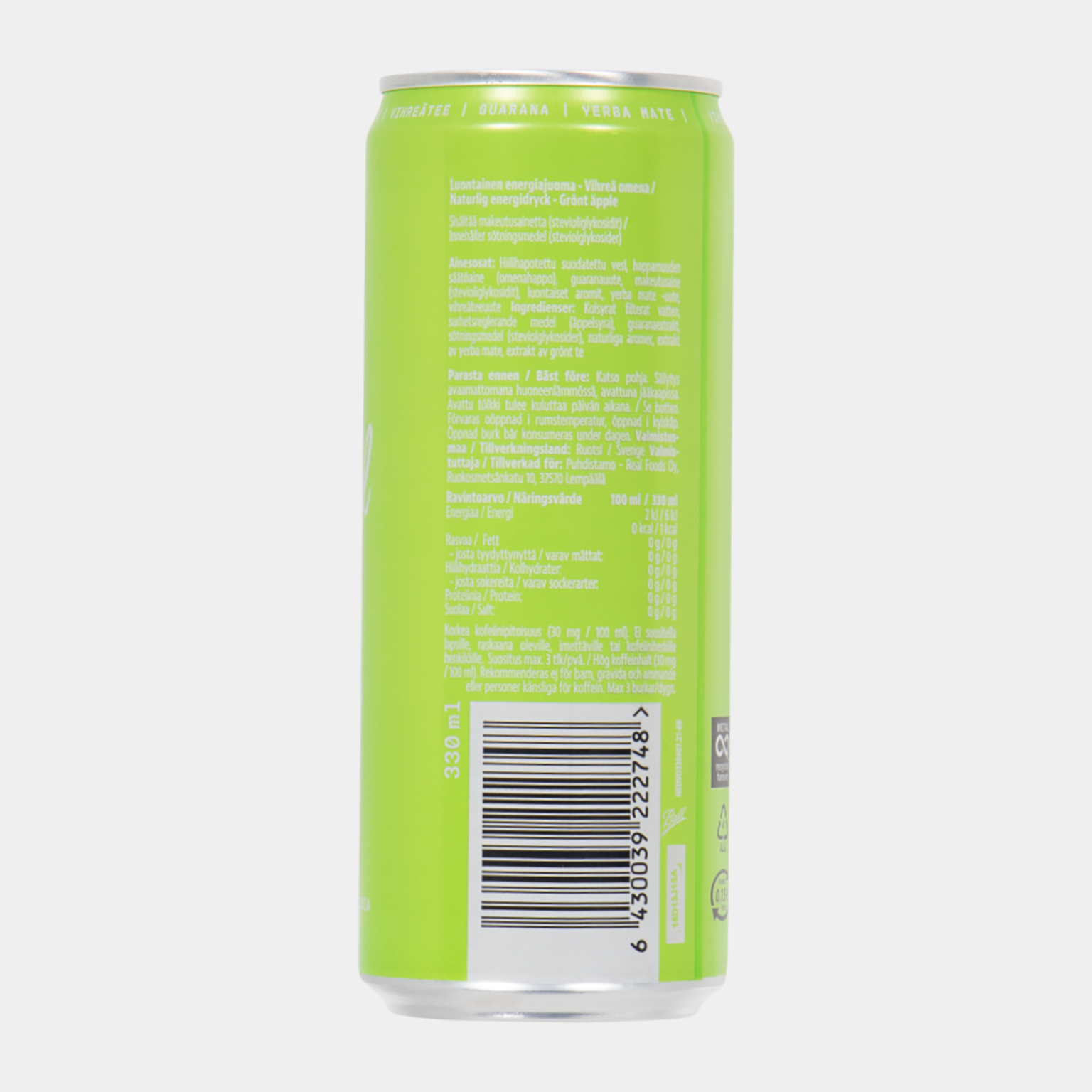 Natural energy drink - Grön äpple 330ml, energiajuoma - full image 2