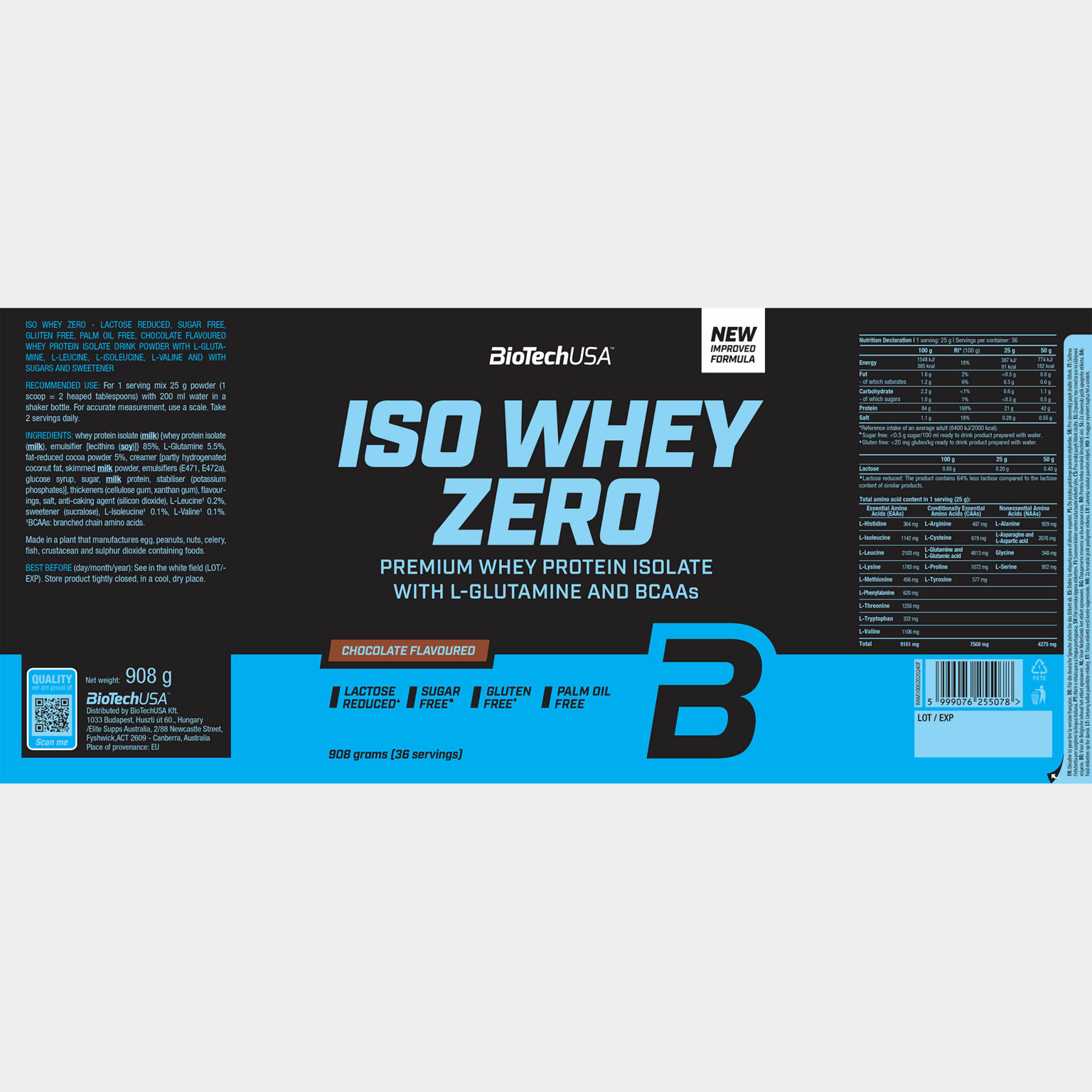 Iso Whey Zero 908g Chocolate, proteiinijauhe - full image 2