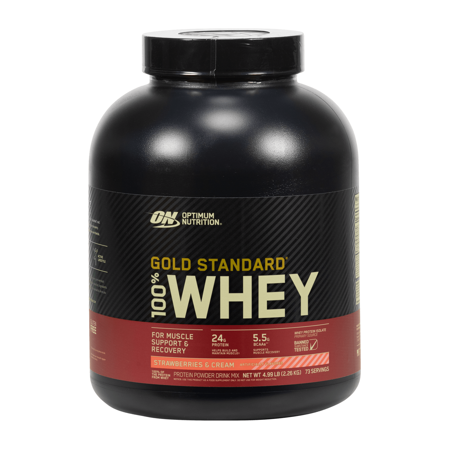 Optimum Nutrition 100% Whey Gold Standard 2,270 г, клубника и сливки, протеиновый порошок