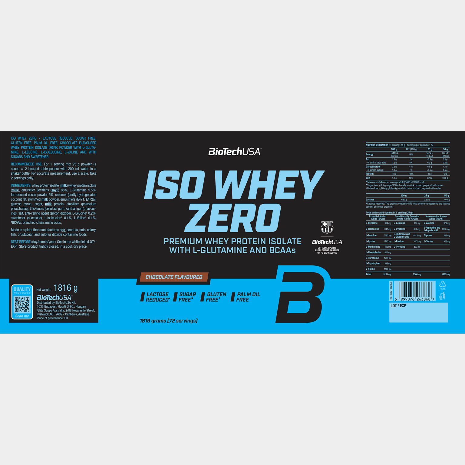 Iso Whey Zero 1 816 g Chocolate, proteiinijauhe - full image 2