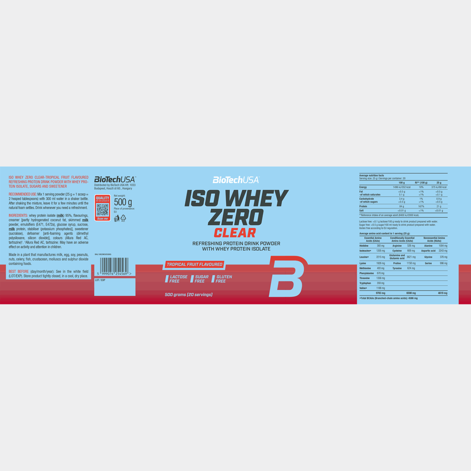 Iso Whey Zero Clear Tropical Fruit 500g, proteiinijauhe - full image 2