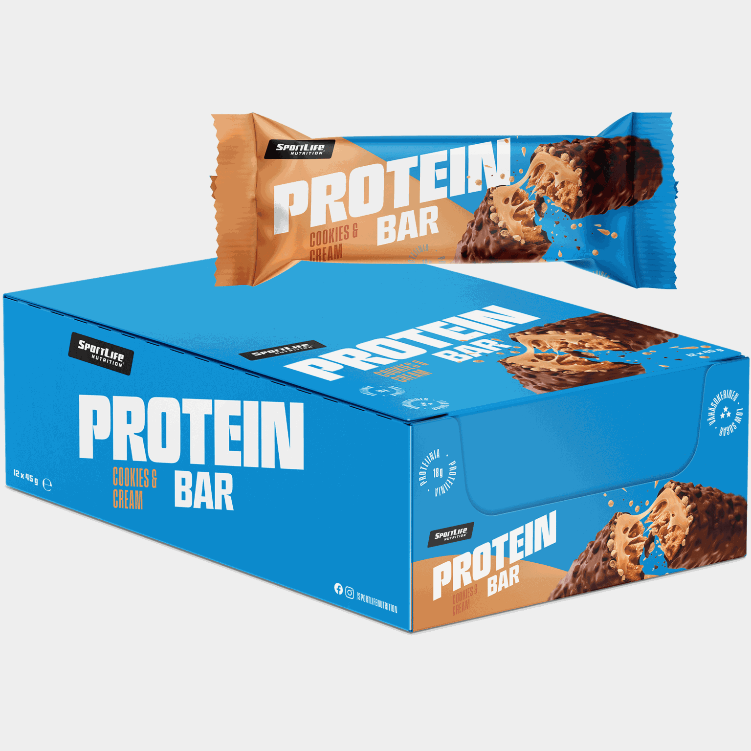 Protein Bar 45G, Cookies&Cream x 12, proteiinipatukka - full image 1