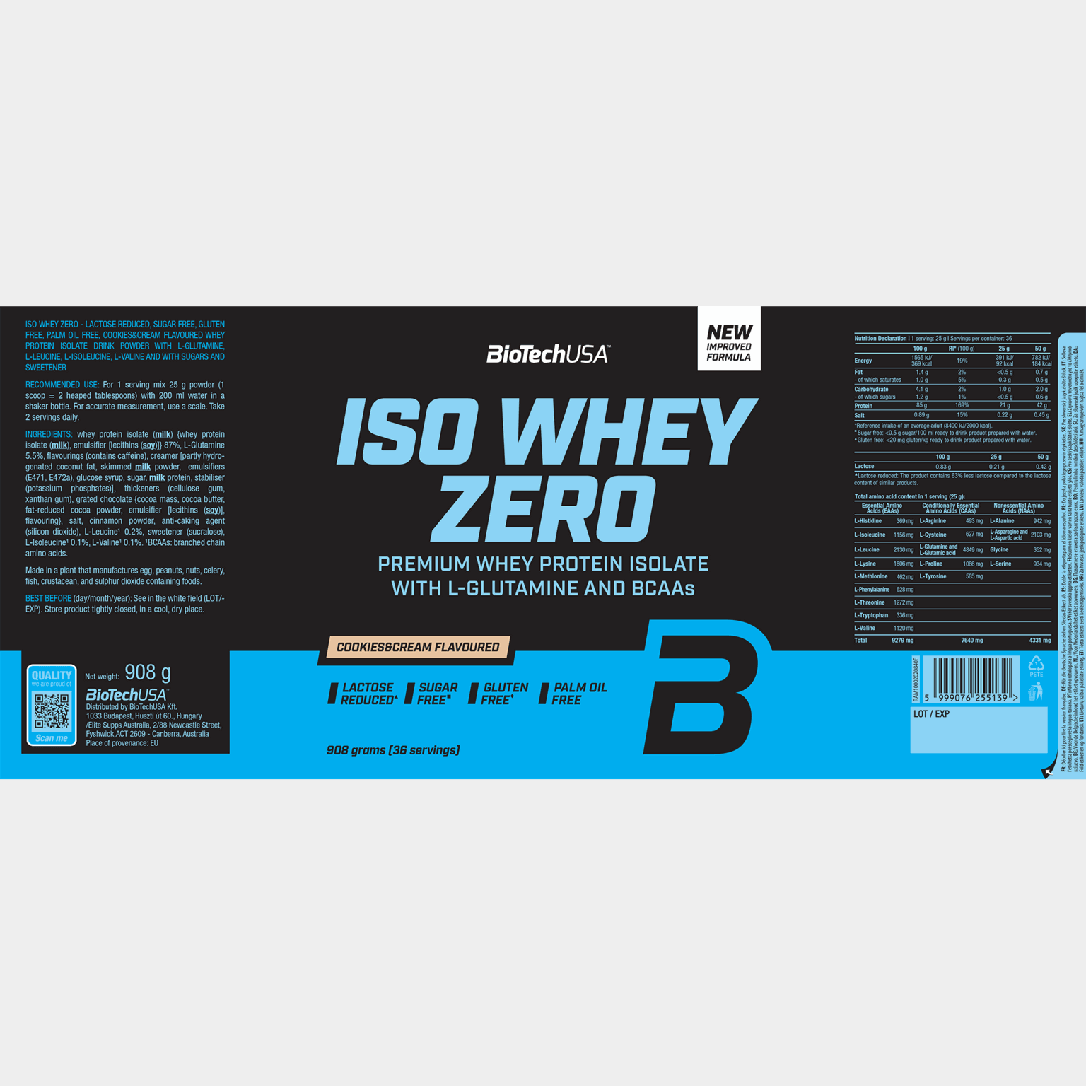 Iso Whey Zero 908g Cookies & Cream, proteiinijauhe - full image 2