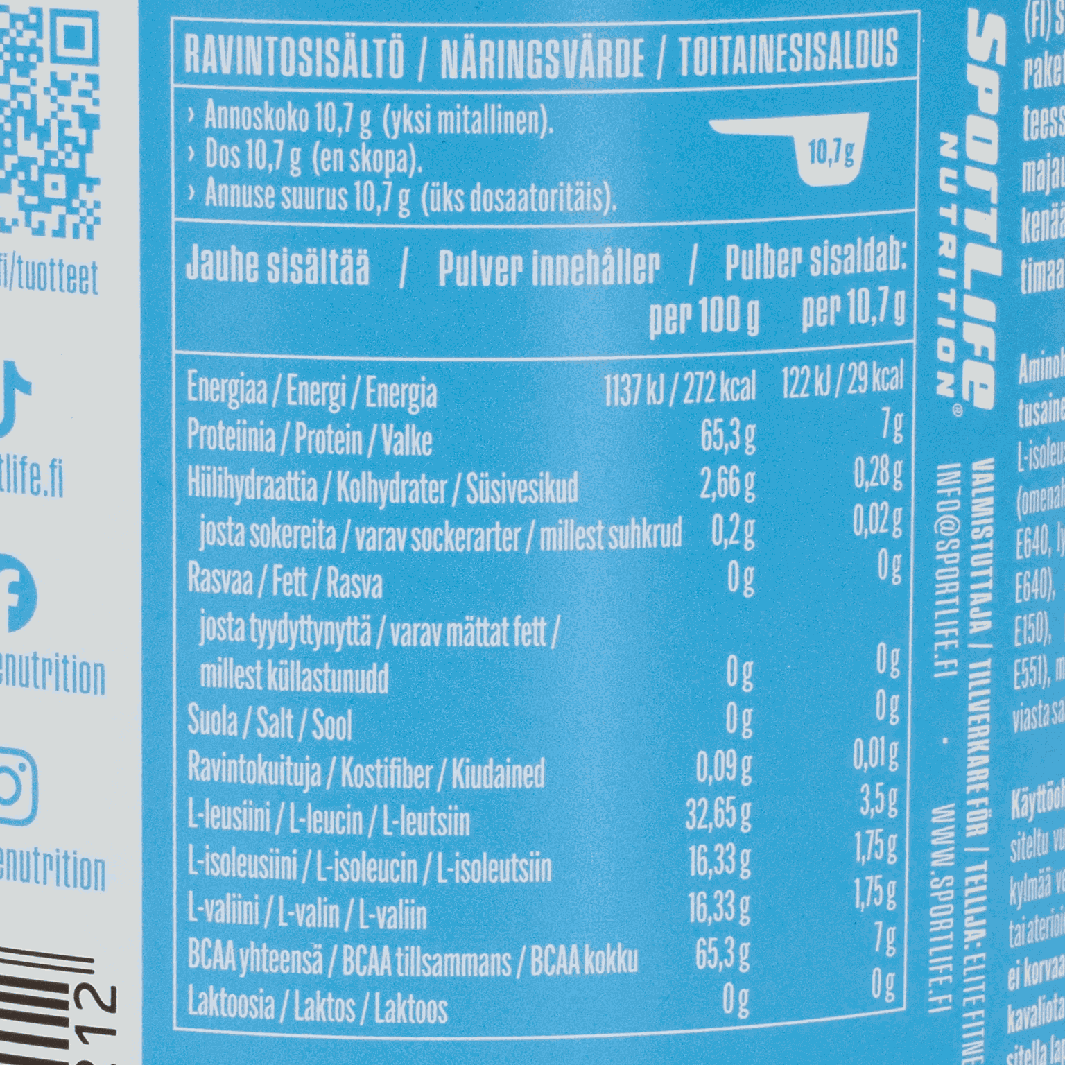 SportLife BCAA Transport 300g, cola, aminohappovalmiste - full image 3