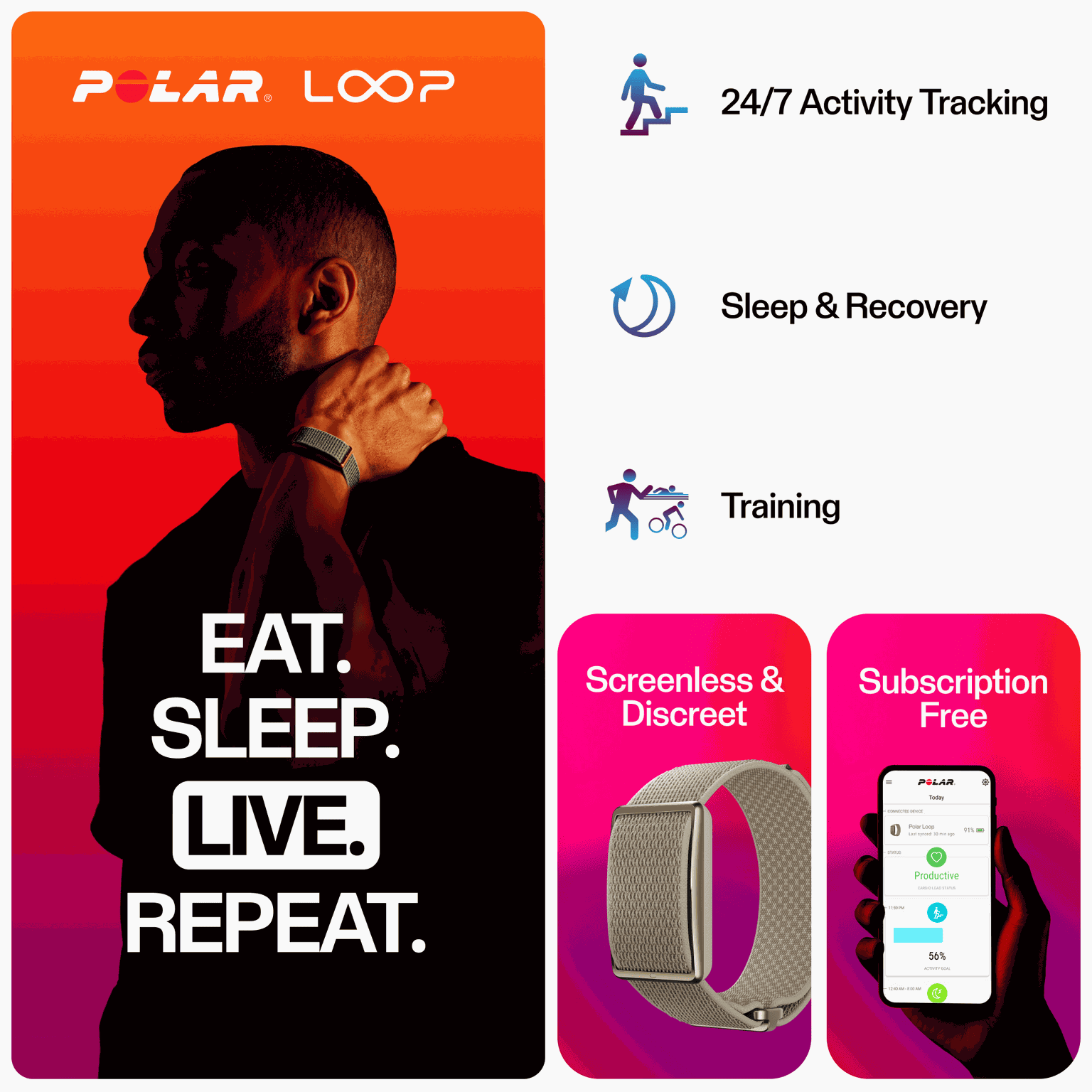 LOOP GLD/SAND S-L, Loop Activity Tracker S-L, aktiivisuusranneke, terveysranneke, unisex - full image 2
